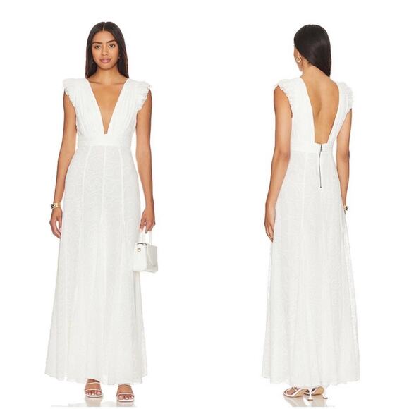 Alice + Olivia Vanna Ruffle Flutter Sleeve Eyelet Embroidered Maxi Dress Size 2 - Picture 1 of 16